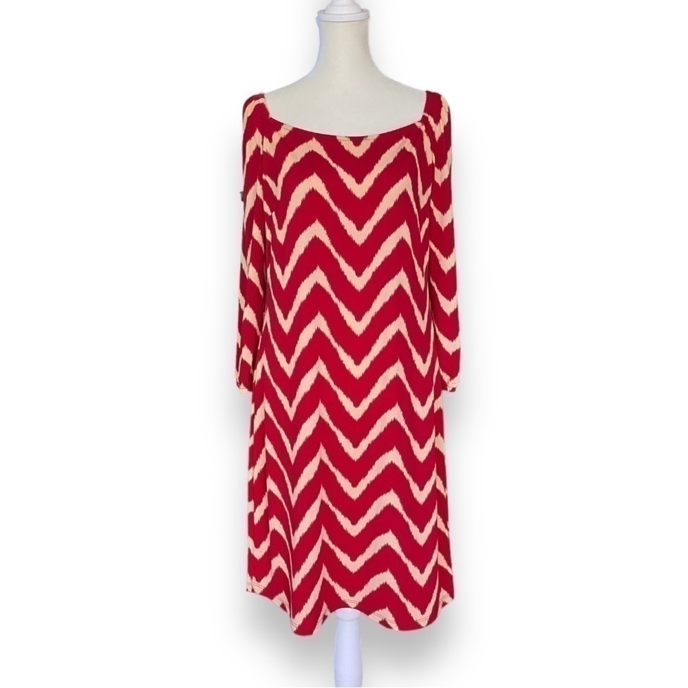 INC International Concepts Red Zigzag Chevron Stripe 3/4 Sleeve Dress | Size M
